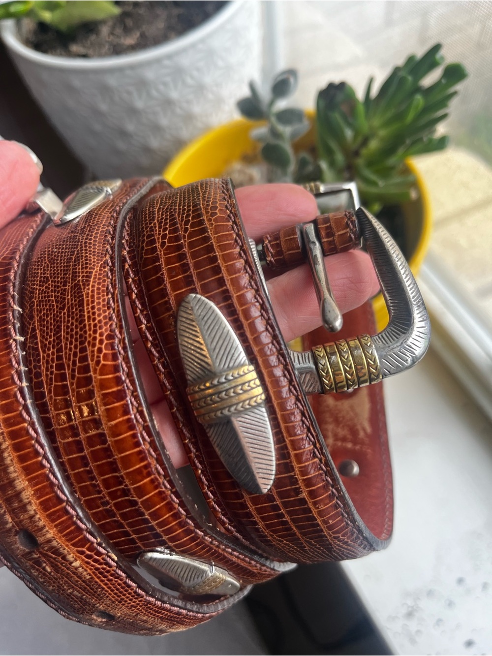bill blass lizard Belt concho silver gold belt